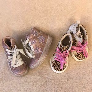 2 Pair of TODDLER HIGH-TOP SNEAKERS SIZE 7 in colors Pink and Leopard Pattern